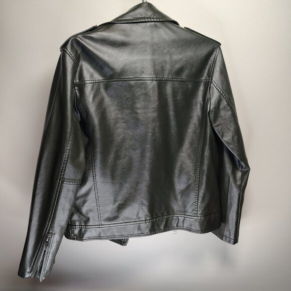 Feicui Faux Leather Biker Jacket Mens Size Medium Dark Green Moto Punk - Picture 12 of 16